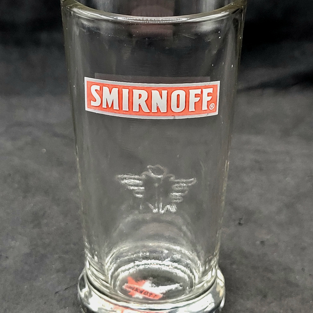 Vintage Smirnoff Vodka Glass Tumbler Barware Embossed Logo Shot Glass 3.5"
